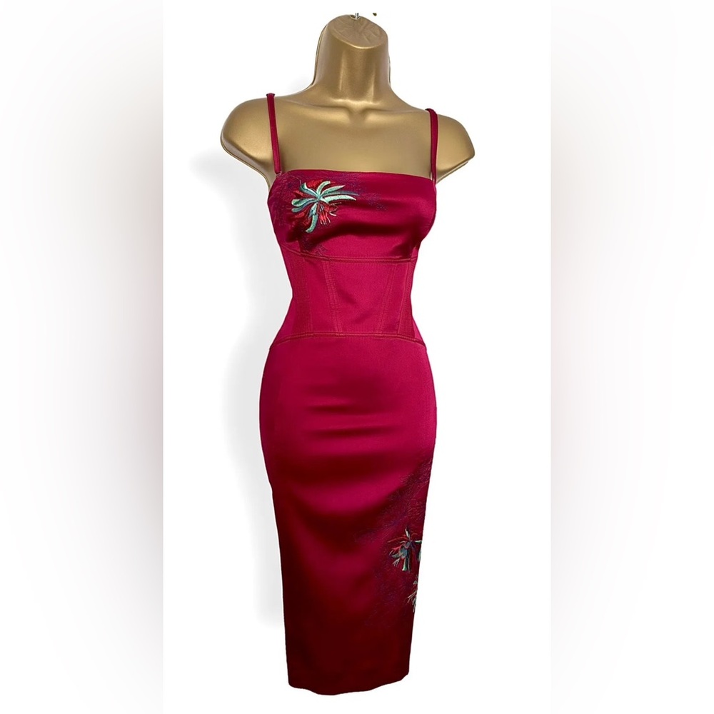 Karen Millen size 10 Silk Corset Pencil Midi Wiggle dress NEW